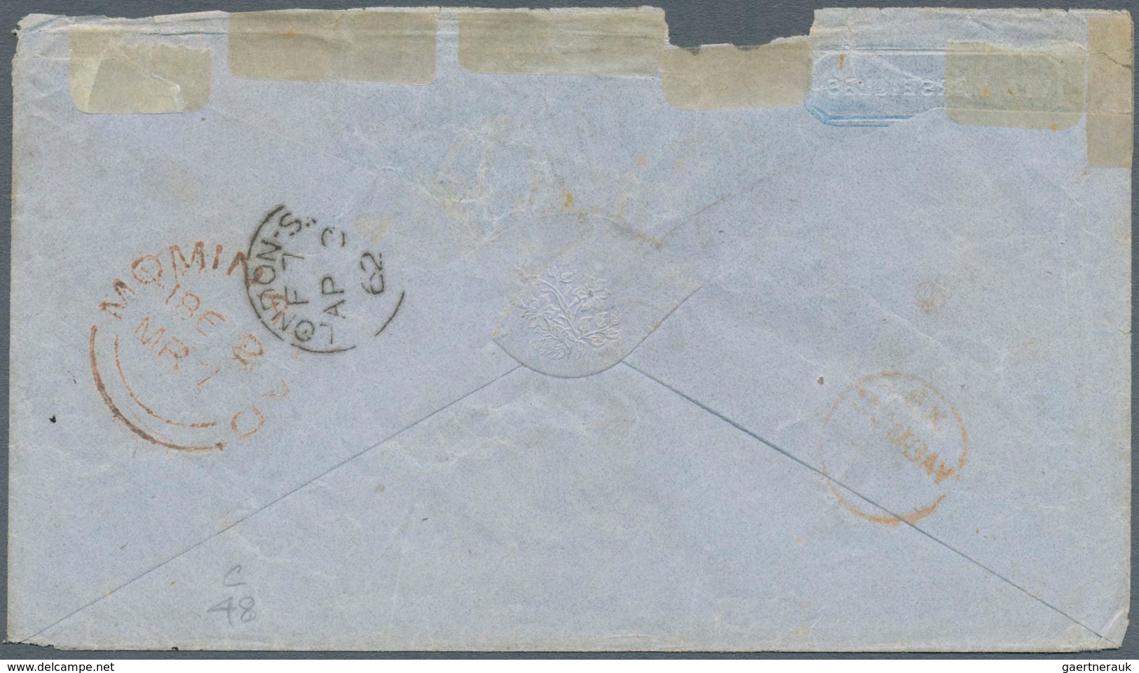 08703 Indien: 1861-83 Five Covers Including 1860 QV 2a. Dull Pink Tied By Numeral "55" In BLUE To 1861 Cov - Sonstige & Ohne Zuordnung