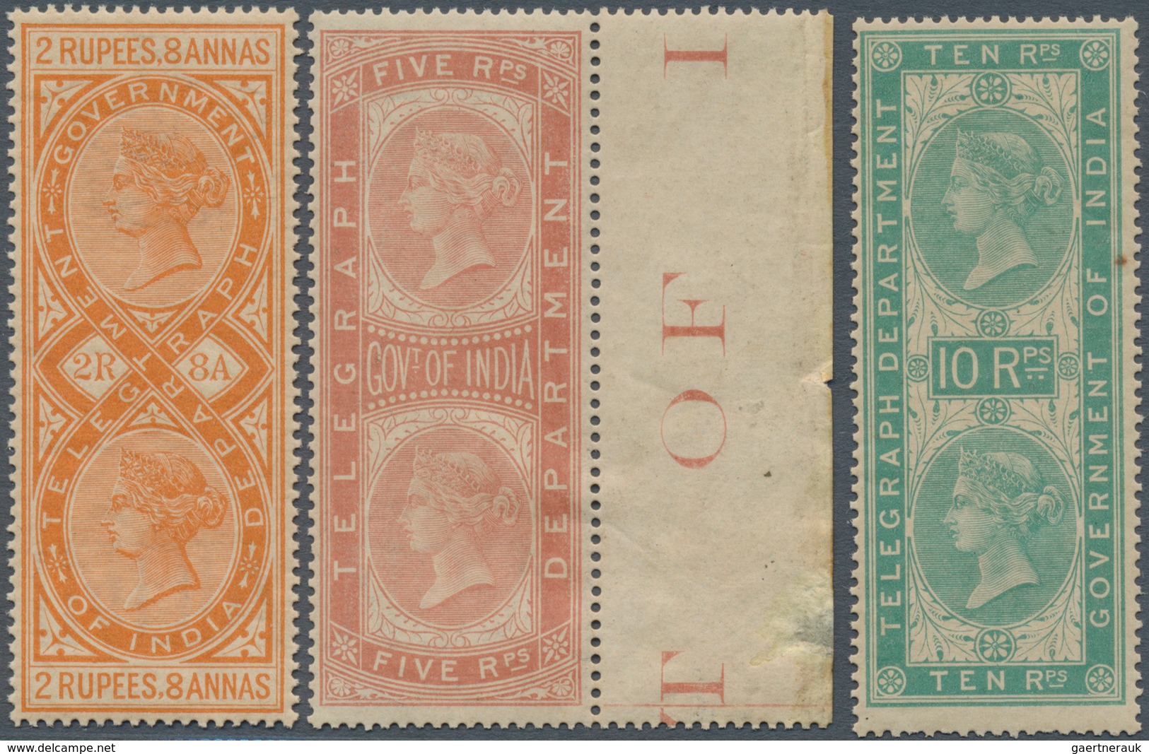 08709 Indien: 1869-78 TELEGRAPH STAMPS: Set Of 12 Values From 1a. To 50r. On Paper Watermarked Large Crown - Autres & Non Classés