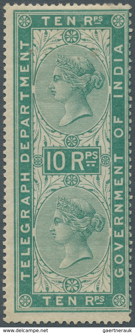 08710 Indien: 1869-1878 Telegraph Stamp 10r. Blue-green, Die II, Wmk "Large Crown Over INDIA", Mint Lightl - Autres & Non Classés