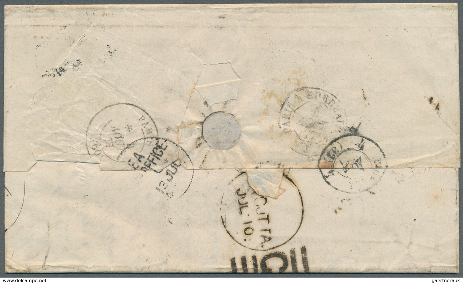 08713 Indien: 1877. Stampless Envelope Written From Calcutta Dated '10th July 1877' Addressed To France Ca - Autres & Non Classés