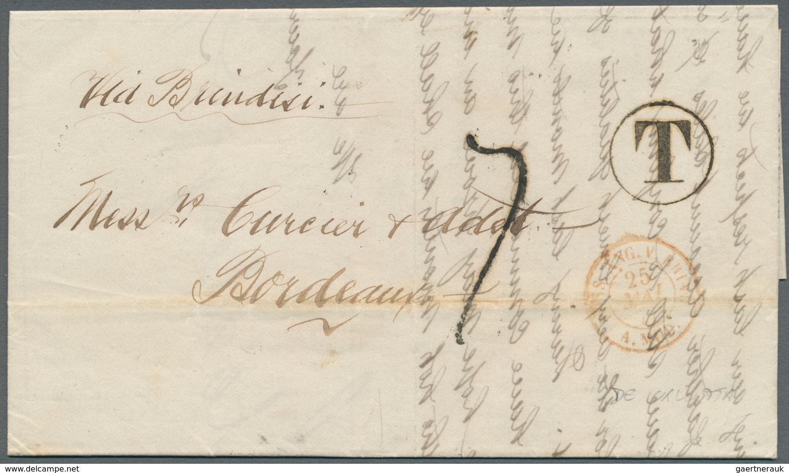 08716 Indien: 1877. Stampless Envelope Written From Calcutta Dated '4th May 1877' Addressed To France Canc - Autres & Non Classés