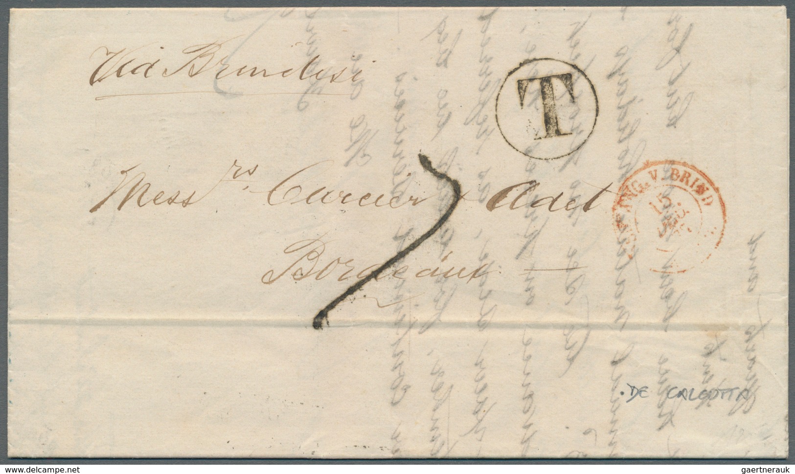 08717 Indien: 1877. Stampless Envelope Written From Calcutta Dated '23rd Nov 1877' Addressed To France Can - Sonstige & Ohne Zuordnung