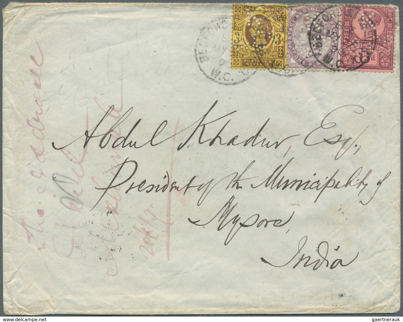 08722 Indien: 1890/1896 PERFIN "K & Co.": Two Different Covers Franked With Indian/Great Britain Stamps Wi - Sonstige & Ohne Zuordnung