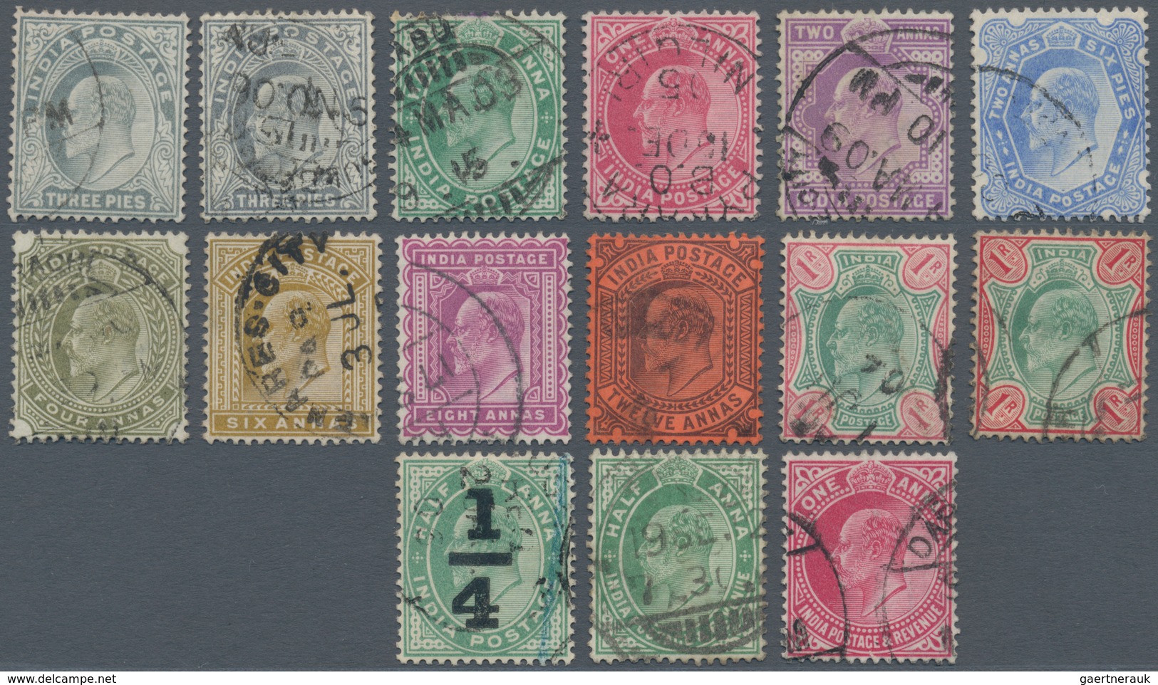 08726 Indien: 1902-06 KEVII. Set Of 22 Stamps, Complete Except 3a. But With Several Colour Shades, Minor T - Autres & Non Classés