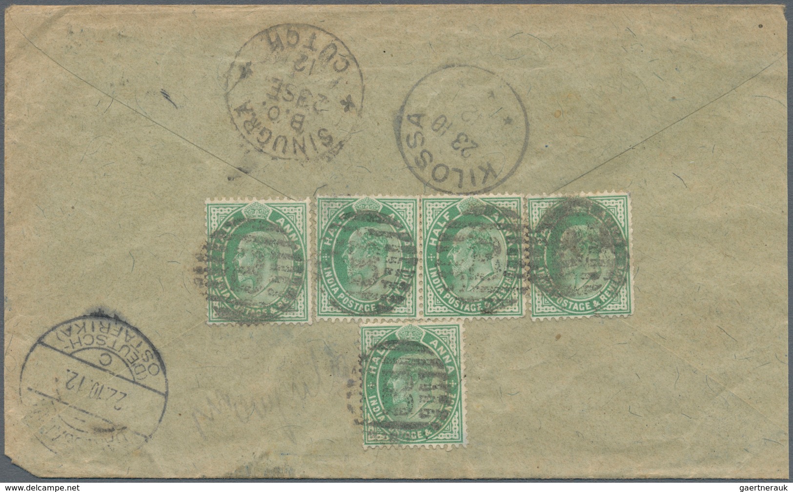 08730 Indien: 1912, Three Envelopes Bearing KE VII 10x 3 Pies, 4x ½ A + 2x 3 Pies And 5x ½ A Sent To Kilos - Autres & Non Classés