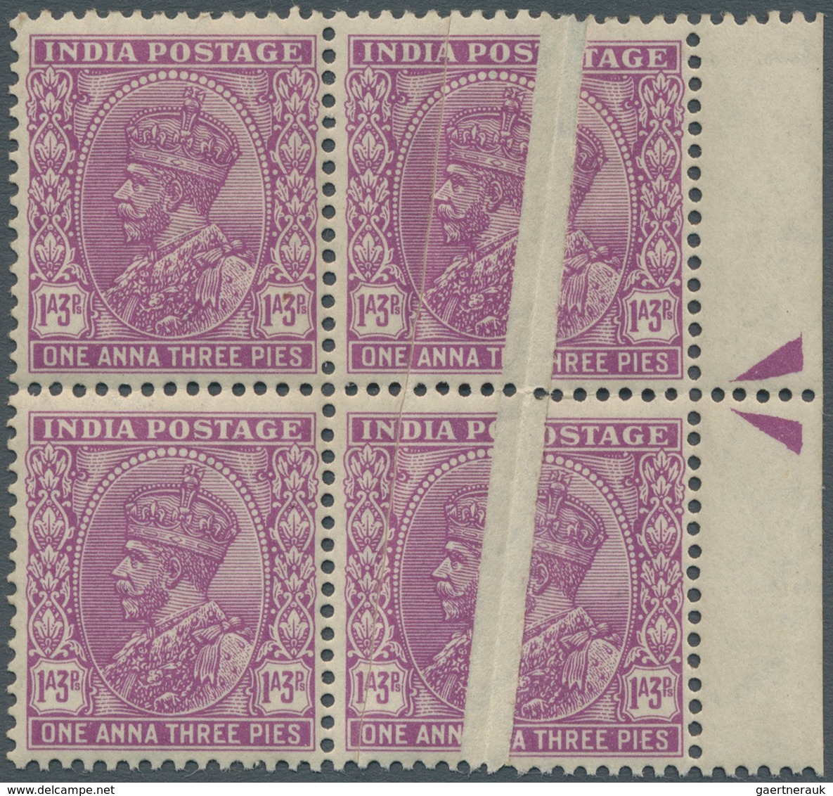 08734 Indien: 1932 KGV. 1a3p. Mauve, Wmk Mult Star Inverted, Right Hand Marginal Block Of Four With A SPEC - Autres & Non Classés