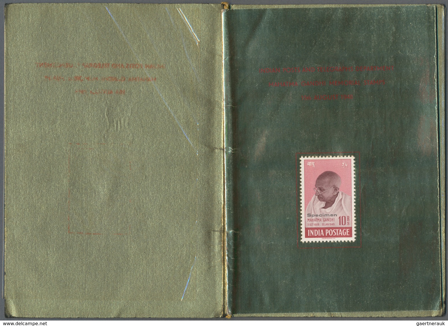 08736 Indien: 1948 GANDHI Complete Set Overprinted "SPECIMEN", Affixed To Gold Leaves, In Black Velvet Pre - Sonstige & Ohne Zuordnung