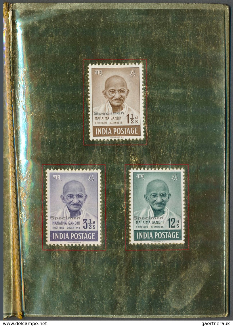 08737 Indien: 1948 GANDHI 1½a., 3½a. And 12a. All Overprinted "SPECIMEN" Plus 10r. (without Ovpt.) In Spec - Sonstige & Ohne Zuordnung