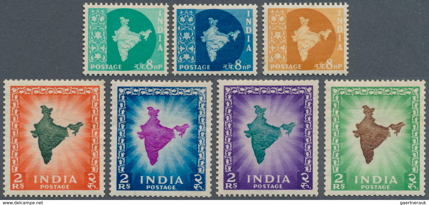 08743 Indien: 1957 'Map', Group Of 20 Colour Trials And 4 Essays, Including 18 Different Colour Trials Of - Autres & Non Classés