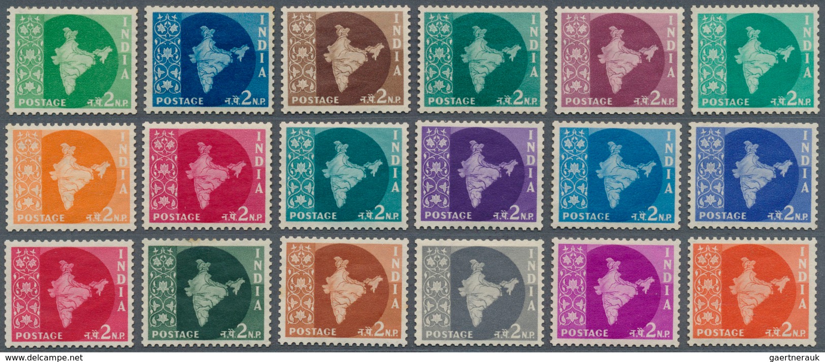 08743 Indien: 1957 'Map', Group Of 20 Colour Trials And 4 Essays, Including 18 Different Colour Trials Of - Sonstige & Ohne Zuordnung