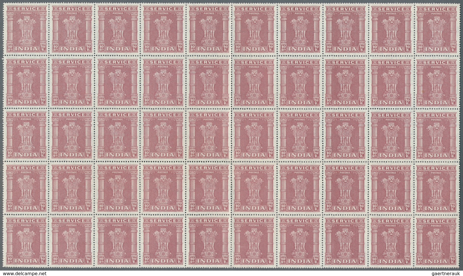 08752 Indien - Dienstmarken: 1950, 2, 5 And 10 Rupies, Sheetparts With Totally 200 Of Each Value, Mnh, CV - Timbres De Service