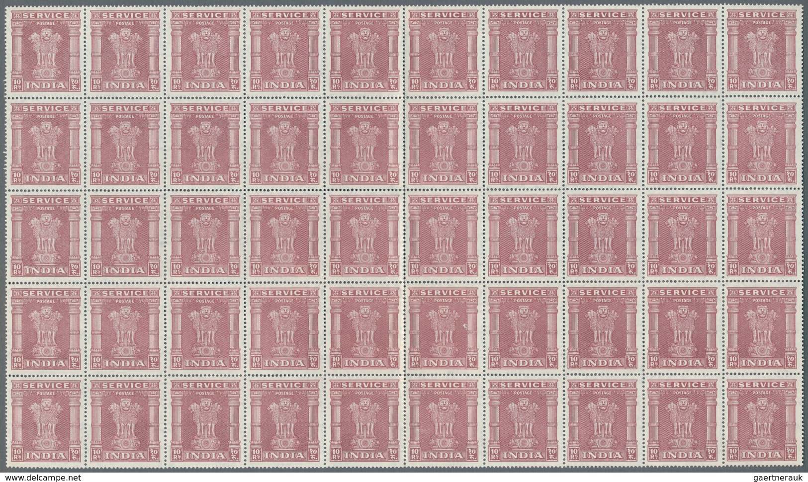 08752 Indien - Dienstmarken: 1950, 2, 5 And 10 Rupies, Sheetparts With Totally 200 Of Each Value, Mnh, CV - Timbres De Service