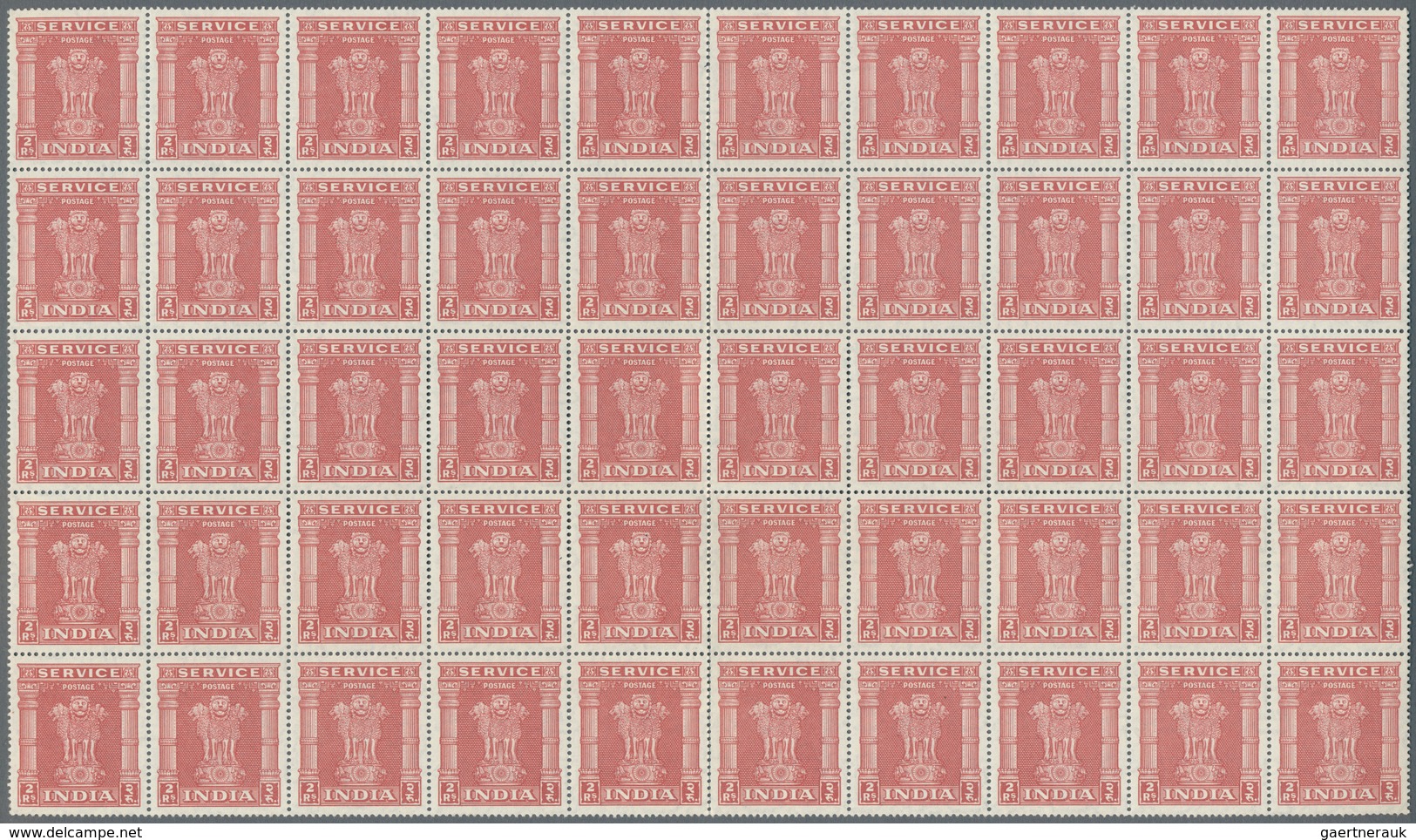 08752 Indien - Dienstmarken: 1950, 2, 5 And 10 Rupies, Sheetparts With Totally 200 Of Each Value, Mnh, CV - Timbres De Service