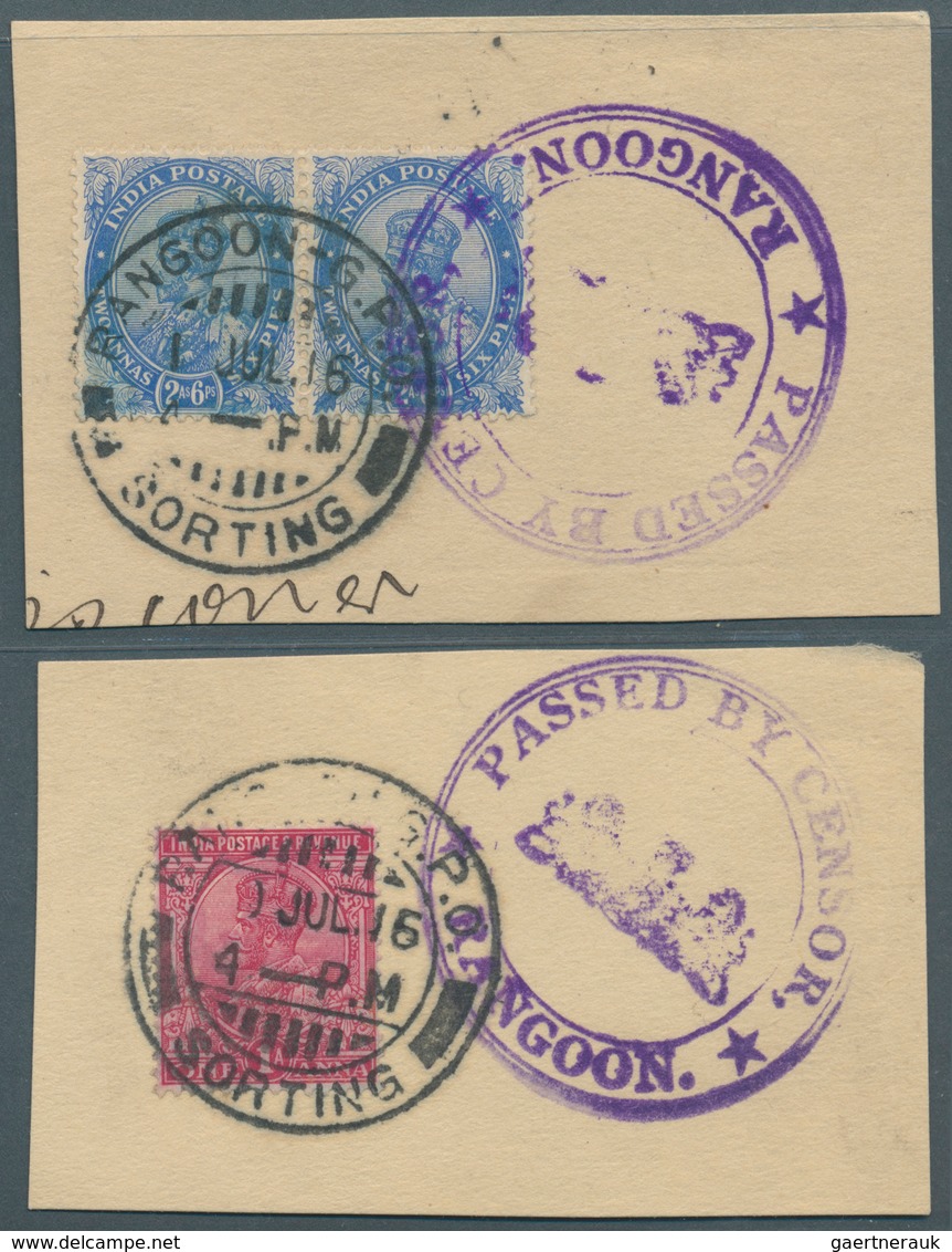 08766 Indien - Used Abroad: BURMA 1916, WWI Censored Mail From Burma To China: Four Pieces With Violet 'Pa - Sonstige & Ohne Zuordnung