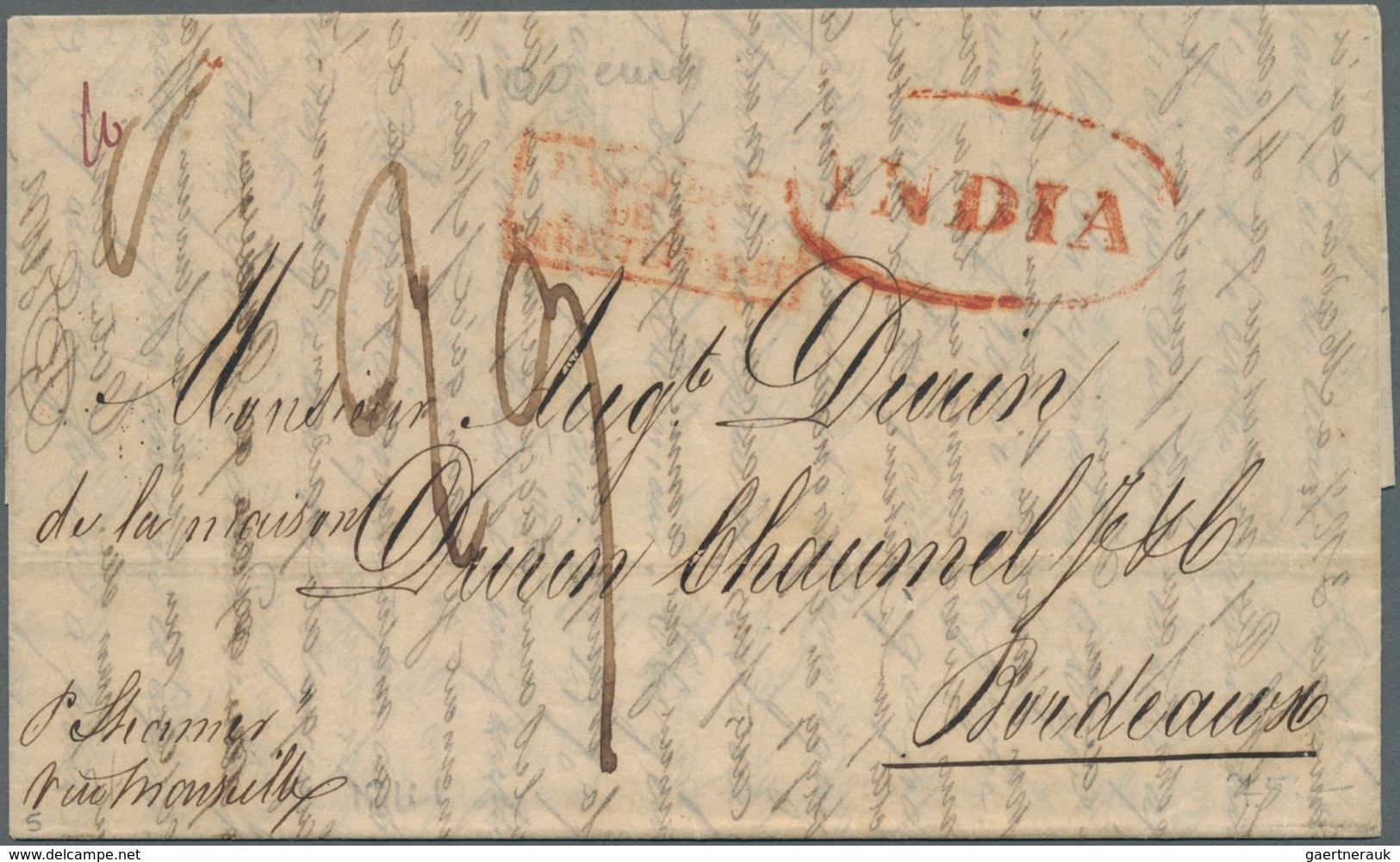 08769 Indien - Used Abroad: FRENCH INDIA 1841/1849: Two Entire Letters From PONDICHERRY To Bordeaux Bearin - Sonstige & Ohne Zuordnung
