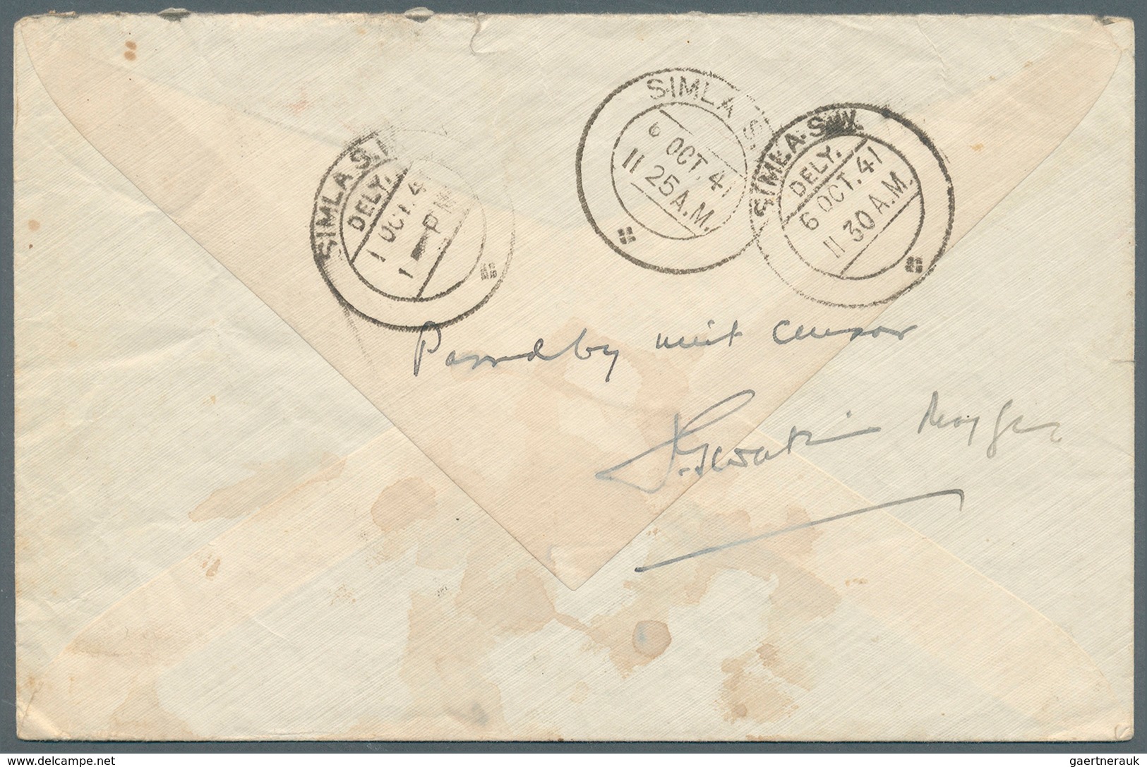 08772 Indien - Used Abroad: IRAQ: 1941. Official Air Mail Envelope (waterstains) Addressed To Simla, India - Sonstige & Ohne Zuordnung