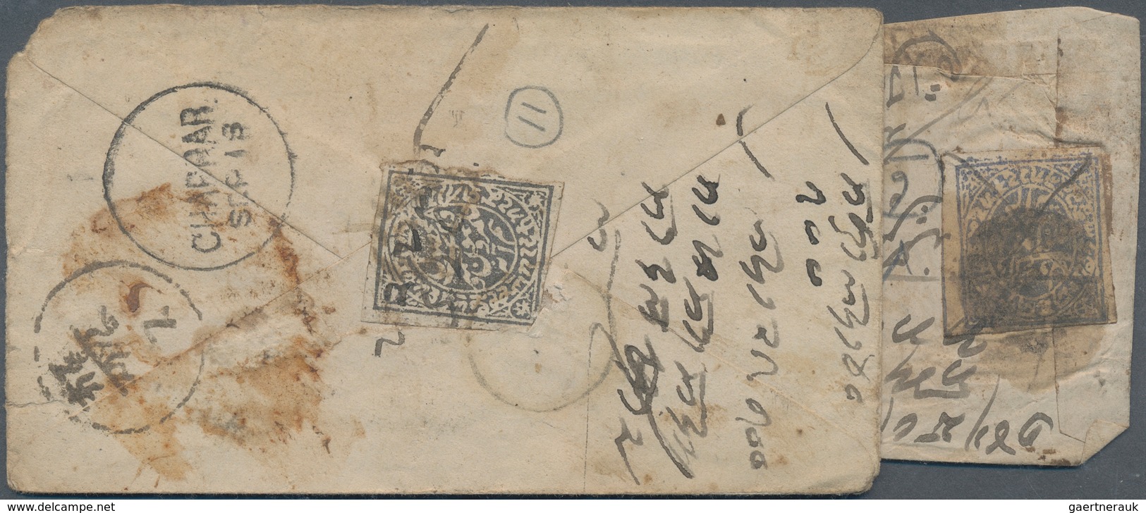 08806 Indien - Feudalstaaten: JAMMU & KASHMIR 1878-79, Two Covers Franked By ½a. Slate-violet, One Tied By - Autres & Non Classés