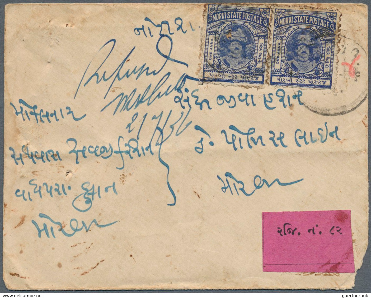 08815 Indien - Feudalstaaten: MORVI 1931-32: Two Registered Inland Covers (plus Contents) Both Franked By - Autres & Non Classés