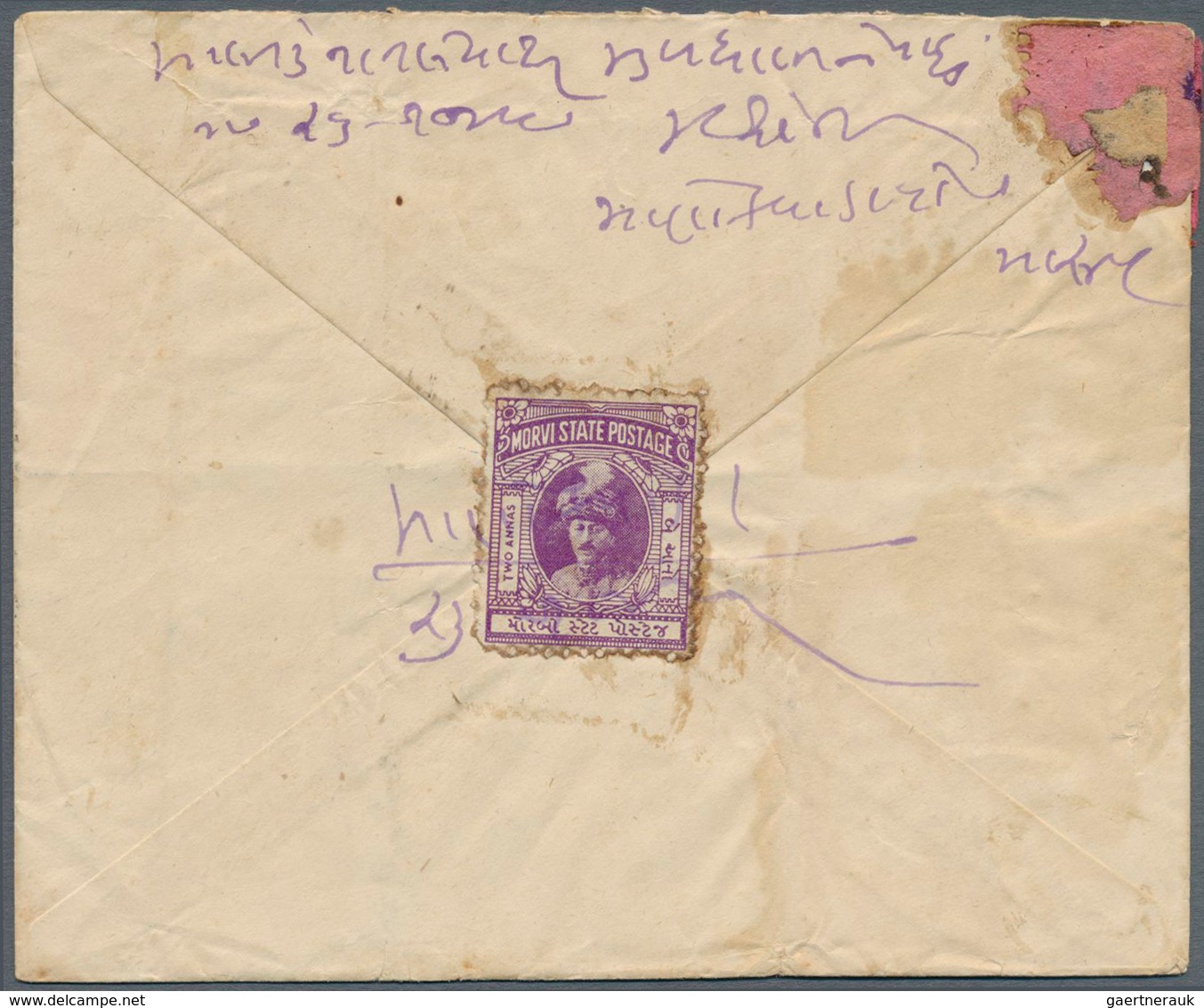 08818 Indien - Feudalstaaten: MORVI 1933 Postal Stationery Envelope 1a. Brown, Wove Paper, Used Registered - Autres & Non Classés