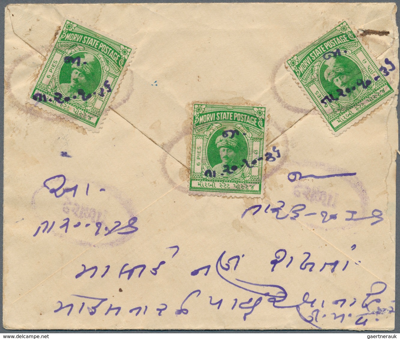 08819 Indien - Feudalstaaten: MORVI 1934: Two Postal Stationery Envelopes, 6p. Dark Green On Laid Paper An - Autres & Non Classés