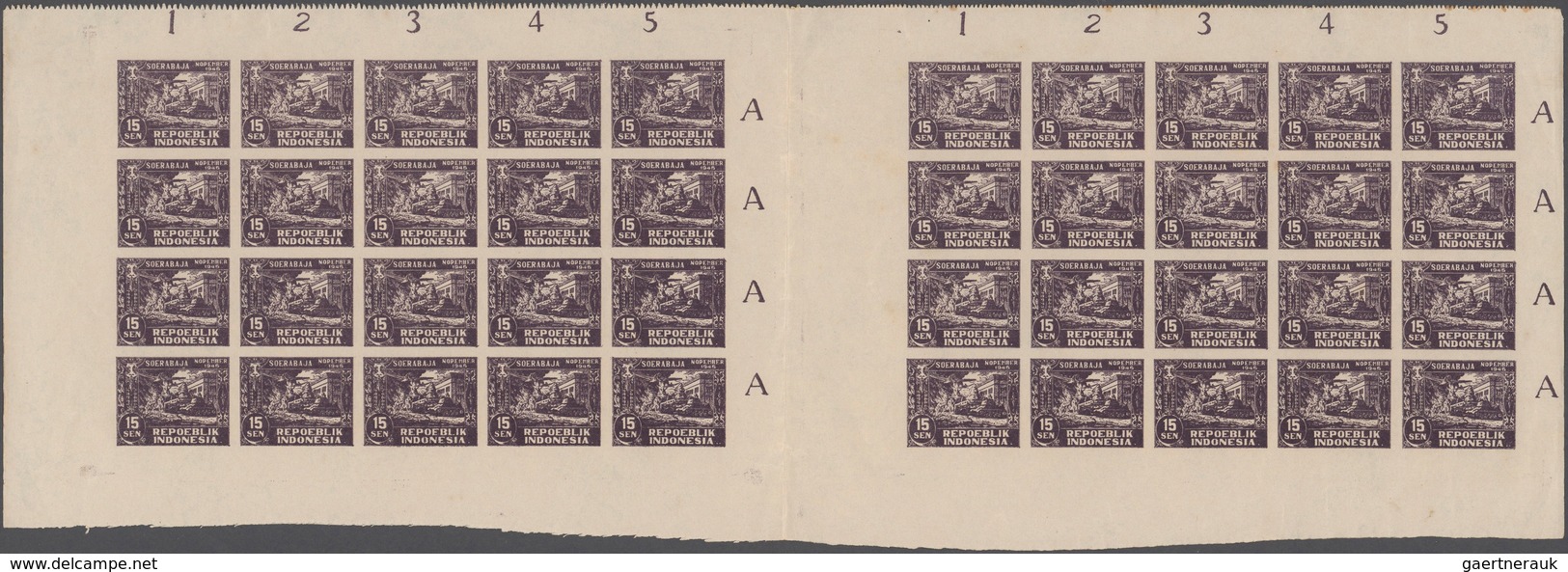 08826 Indonesien - Vorläufer: 1946, Revolution Period In Java, 15 Sen Dark Mauve Imperforated, Sheet Of 40 - Indonésie