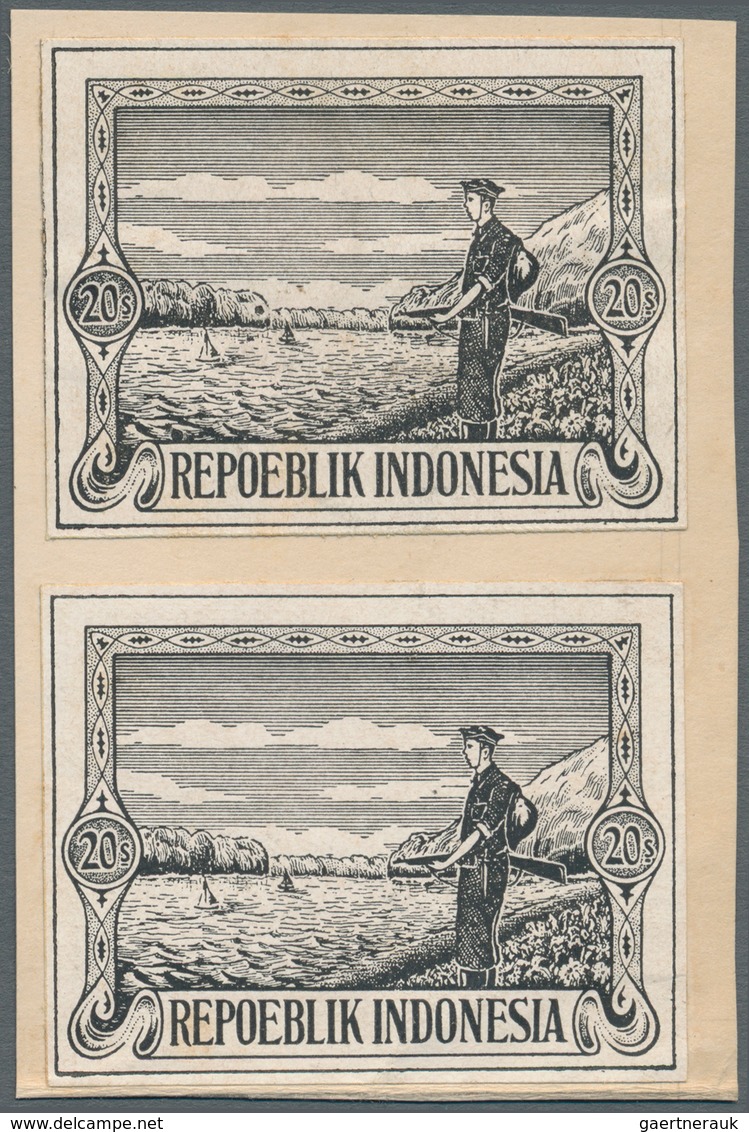 08829 Indonesien - Vorläufer: 1946 (ca.), 20 S. Guard On Seashore, Black Imperf. Proofs (2) On Cardboard. - Indonesien