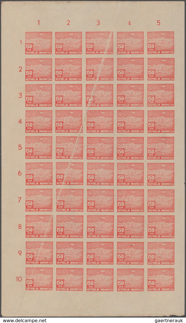 08838 Indonesien - Vorläufer: 1949, Revolution Period In Java, 150 Sen Red Imperforated, Complete Sheet Of - Indonésie