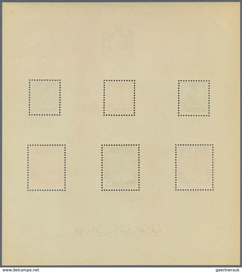 08848 Irak: 1948/1949, King Faisal II. and 'aeroplane over buildings' perf. and imperf. miniature sheets s