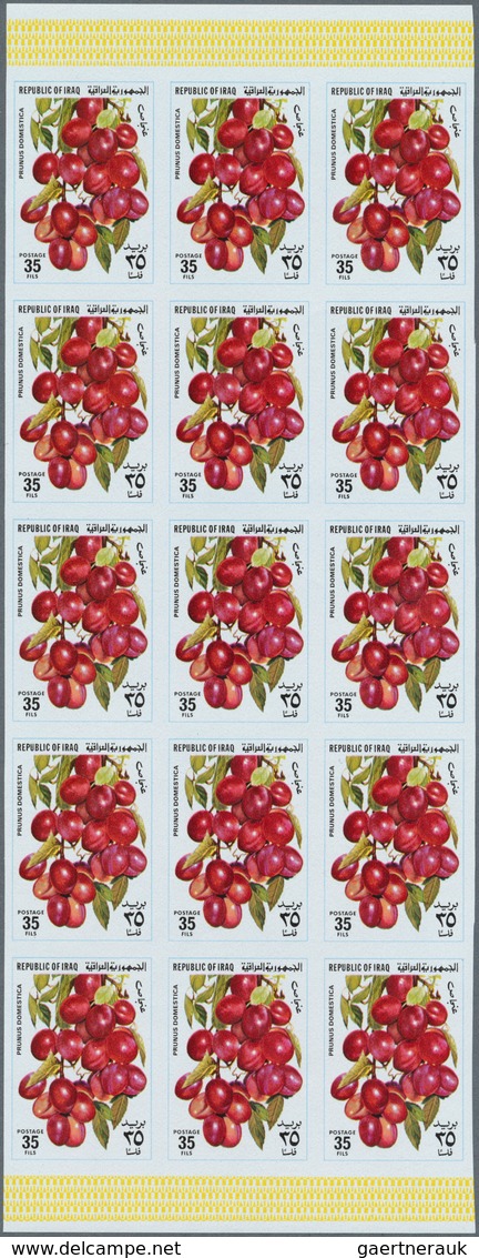 08873 Irak: 1980. Fruits. Set Of 5 Values In IMPERFORATE Part Sheets Of 15. The Set Is Gummed, In Issued C - Irak