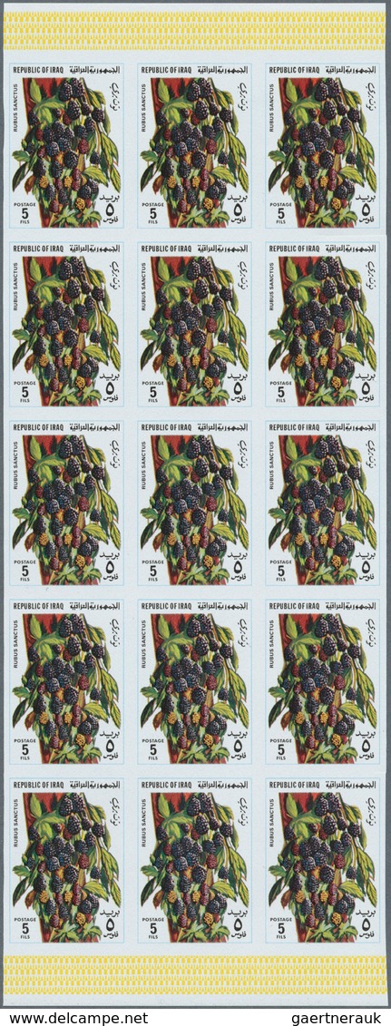 08873 Irak: 1980. Fruits. Set Of 5 Values In IMPERFORATE Part Sheets Of 15. The Set Is Gummed, In Issued C - Irak