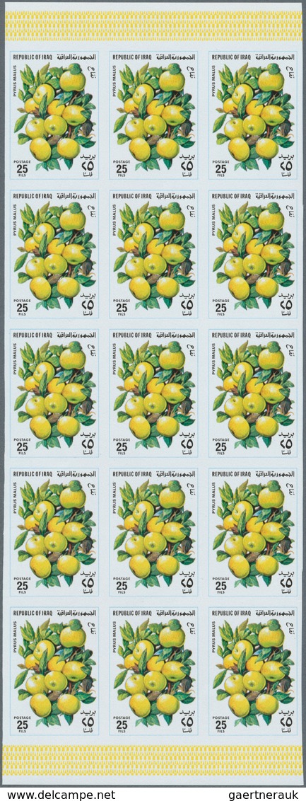 08873 Irak: 1980. Fruits. Set Of 5 Values In IMPERFORATE Part Sheets Of 15. The Set Is Gummed, In Issued C - Irak