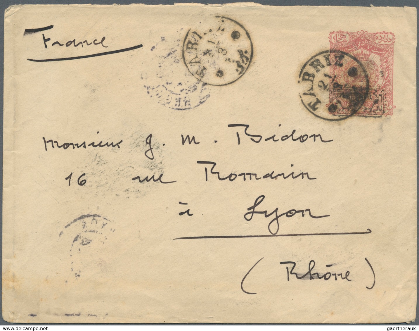 08905 Iran: 1904, 12 Ch. Provisoire Overprinted Rose On Cream Postal Stationery Envelope Tied By "TABRIZ" - Iran
