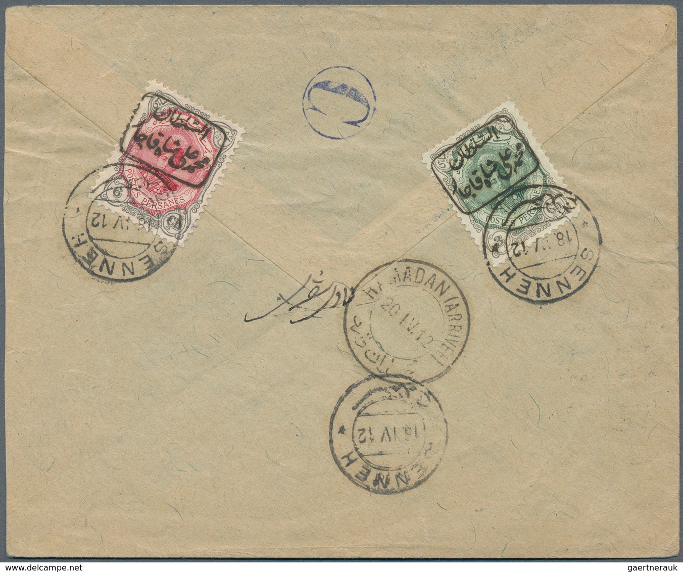 08912 Iran: 1912, SENNEH REBELLION ISSUE : 6 Ch. Gray And Carmine And 3 Ch. Gray And Green On Cover, Each - Iran