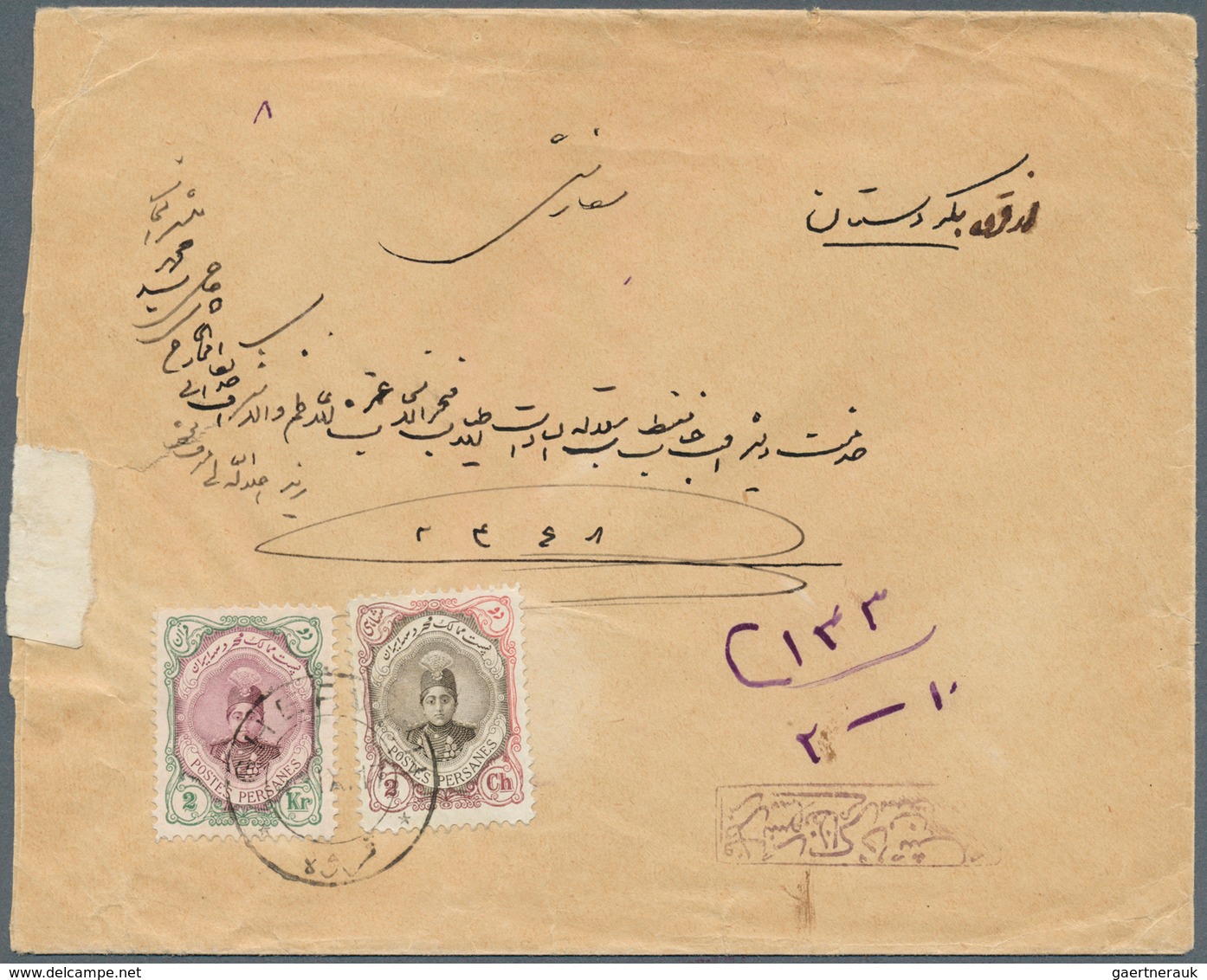 08920 Iran: 1917: Military Censor Of Kurdistan With Palin Sealing Label On Registered Cover From Gharveh T - Iran