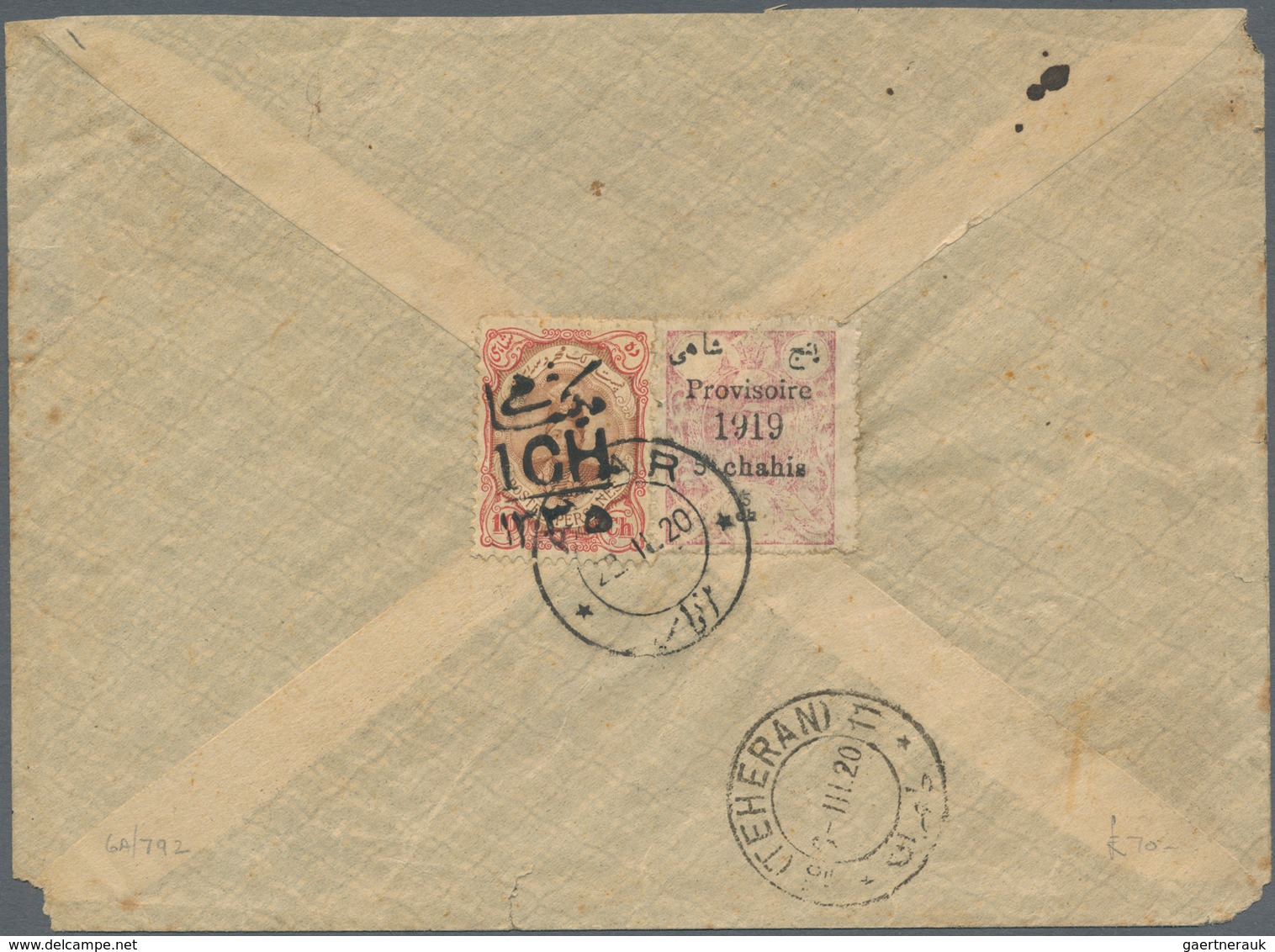 08925 Iran: 1919, Three Covers Bearing 1919 Provisoire Overprints, Cancellations Of Anar, Azvin And Tehera - Iran