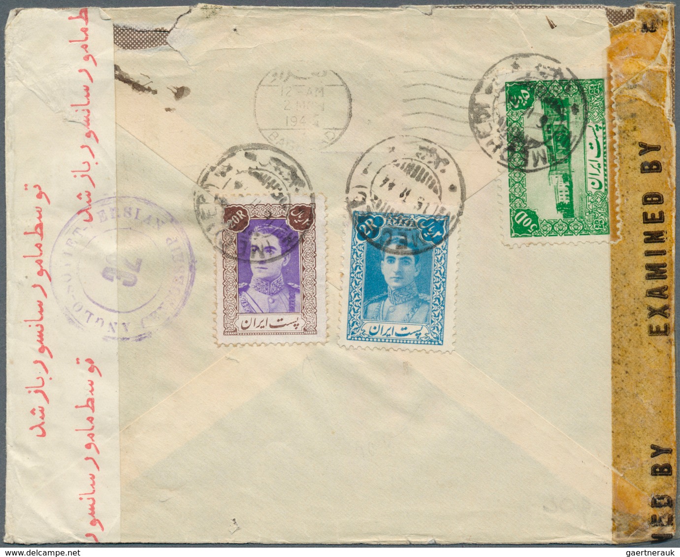 08946 Iran: 1944: Rare 20 R Shah Portrait With Additional Franking On Russian Censored Airmail Cover From - Iran