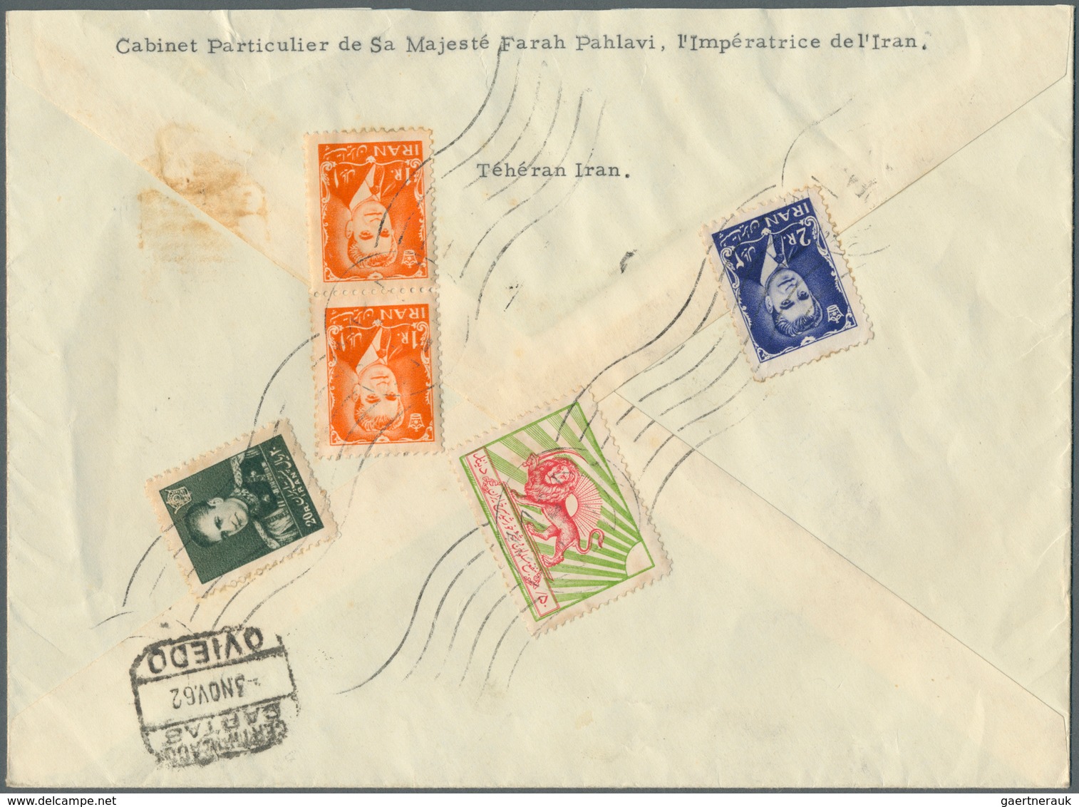 08949 Iran: 1962, Registered Airmail Cover "Cabinet Particulier De Sa Majeste Farah Pahlavi, L'Imperatrice - Iran