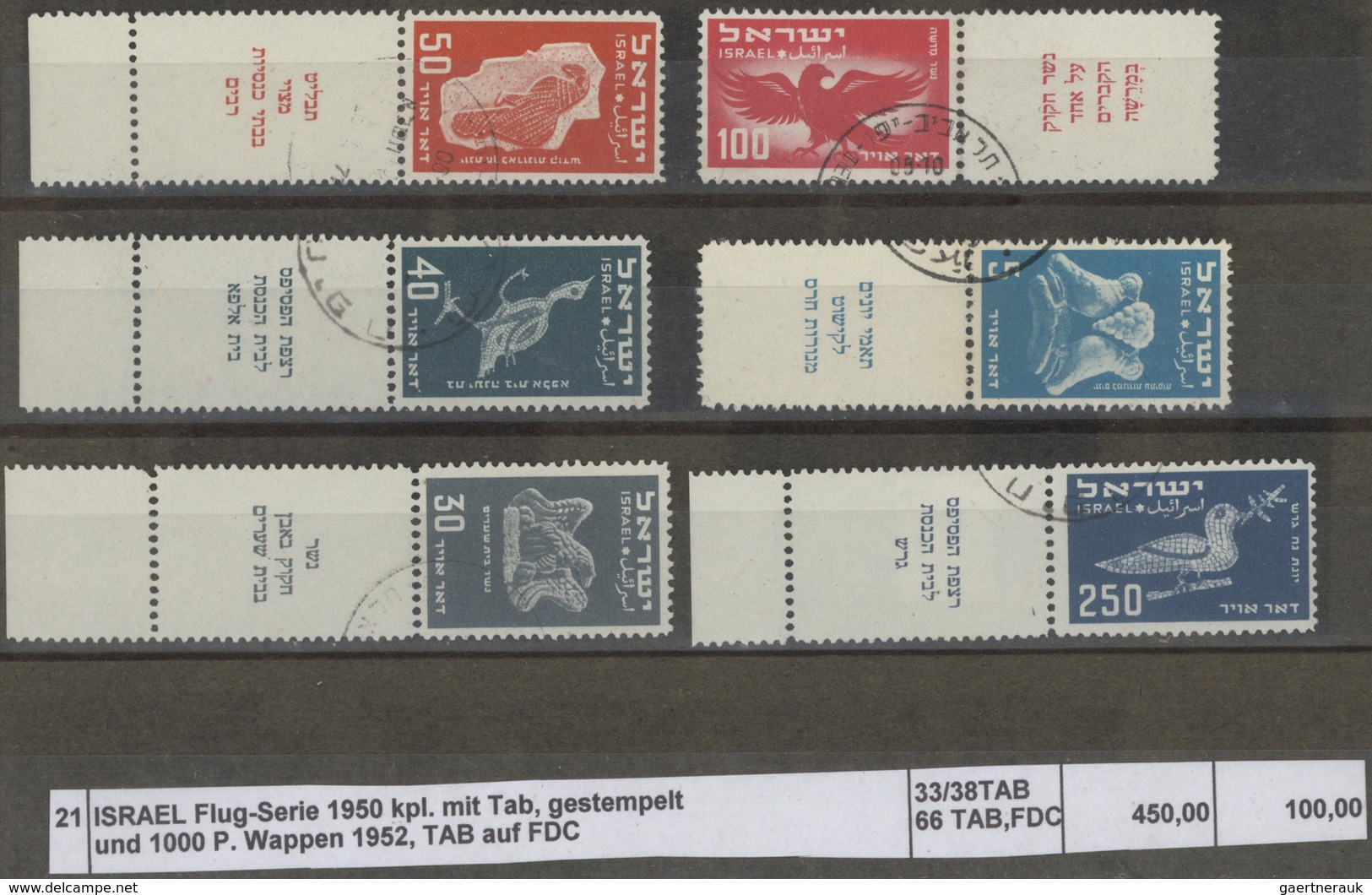 08959 Israel: 1950, Airmail-issue 5 Pr To 250 Pr And 1952 FDC 1000 Pr "Menora" All Seven Values Very Fine - Sonstige & Ohne Zuordnung