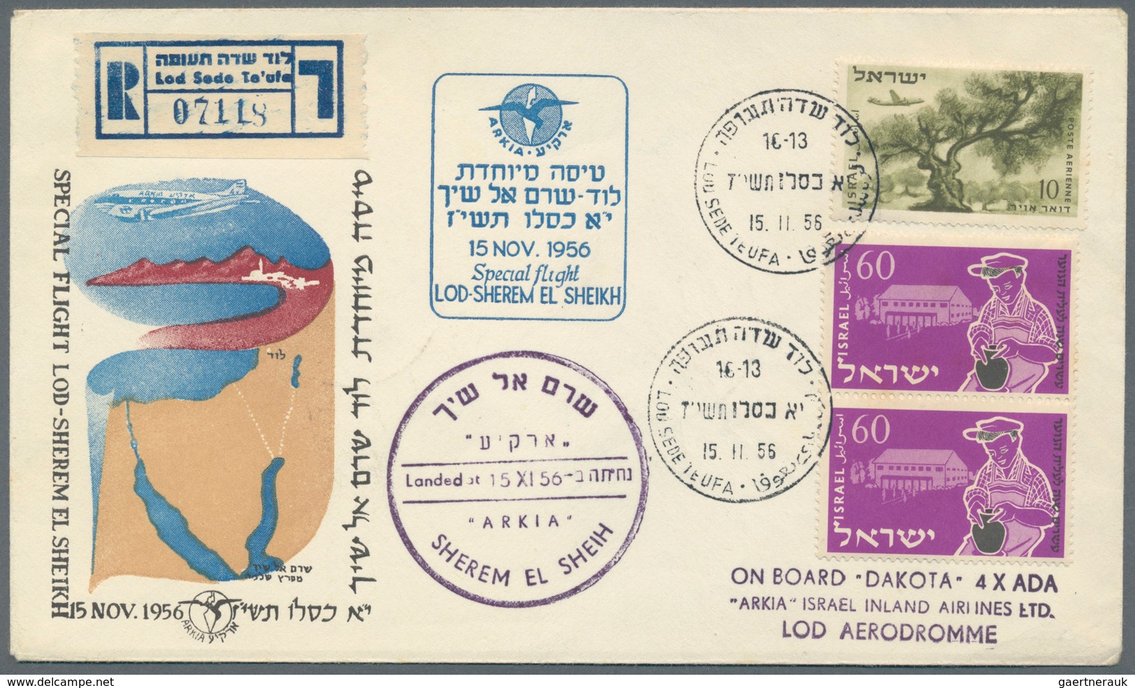 08961 Israel: 1956/67, Four Covers During Wars: Three Registered Special Flight Covers On 15th Nov. 1957 L - Autres & Non Classés