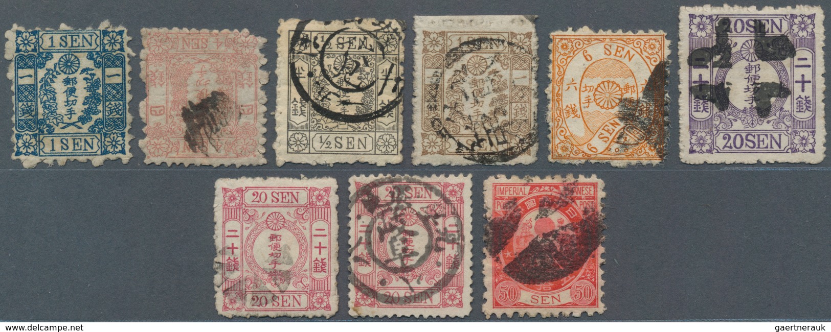08966 Japan: 1872/79, Nine Values Used (1 Sen Native Paper Mint) Inc. A 20 Sen Western Paper Syll. 4 With - Sonstige & Ohne Zuordnung