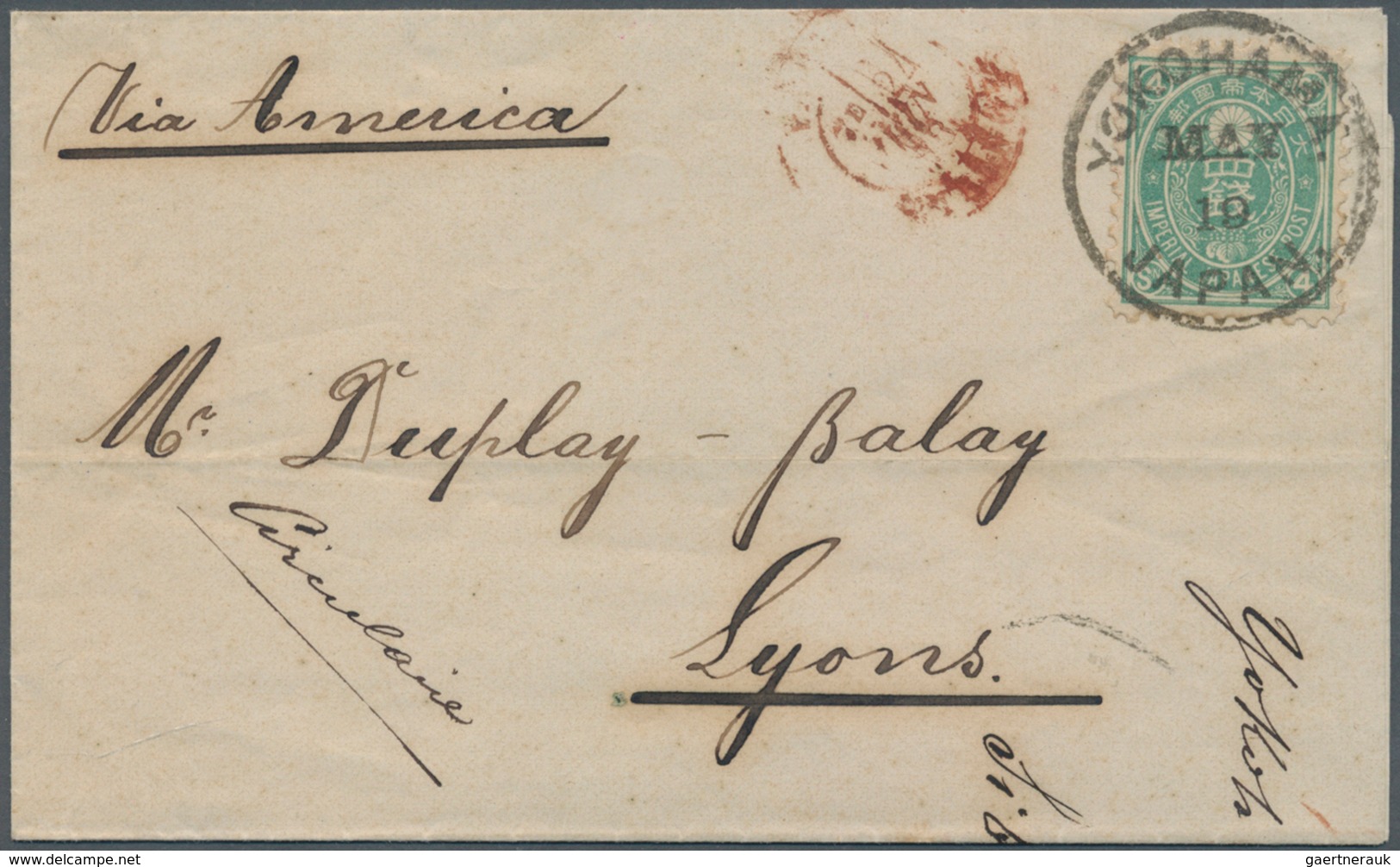 08971 Japan: 1878. Folded Wrapper Endorsed 'Circular' Addressed To France Bearing 'Koban' SG 82, 4s Green - Autres & Non Classés