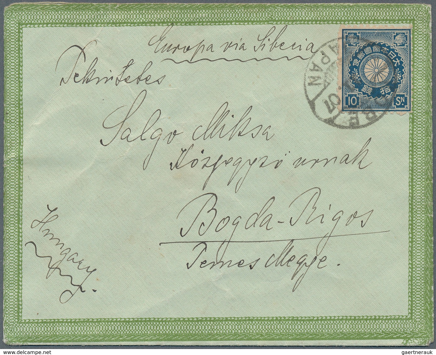 08989 Japan: 1907, Kiku 10s. Blue Single Franking On Small Cover From KOBE Endorsed 'Europa Via Siberia' A - Autres & Non Classés