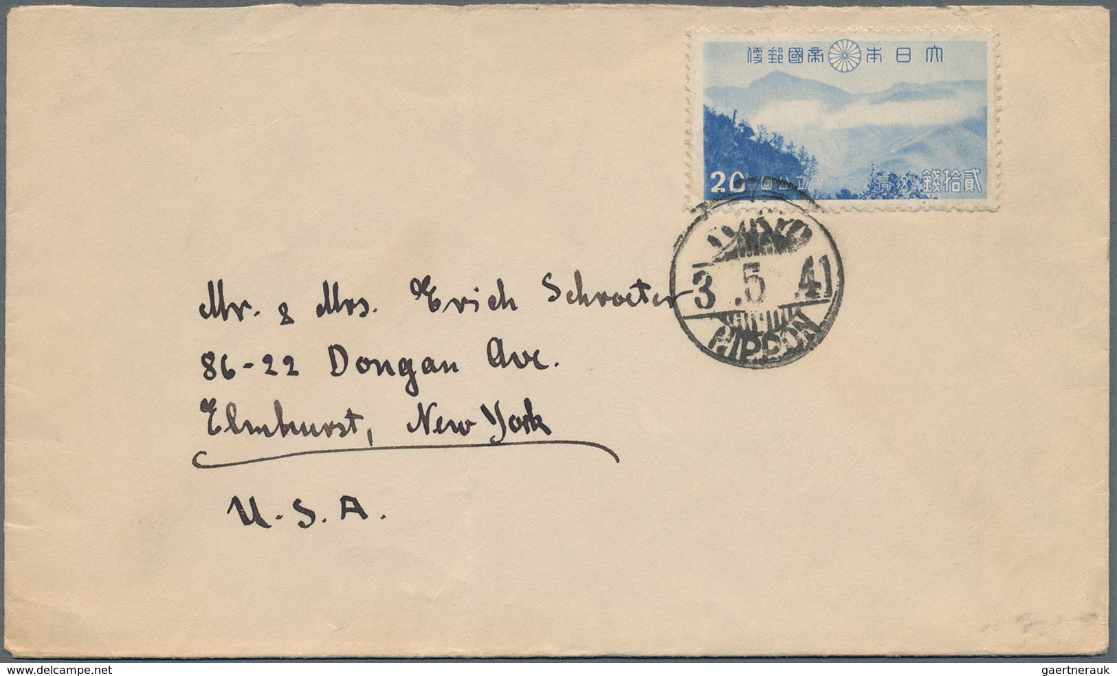 09003 Japan: 1941, Tsugitaka-Taroko NP 20 S. Tied ''TOKYO 3.4.41`` To Small Cover (crease Not Affecting Stam - Autres & Non Classés