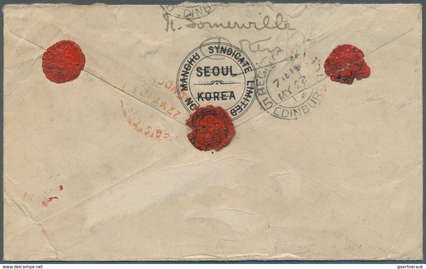 09019 Japanische Post In Korea: 1912. Registered Envelope Addressed To Scotland Bearing Japan SG 134, 1s B - Franchise Militaire