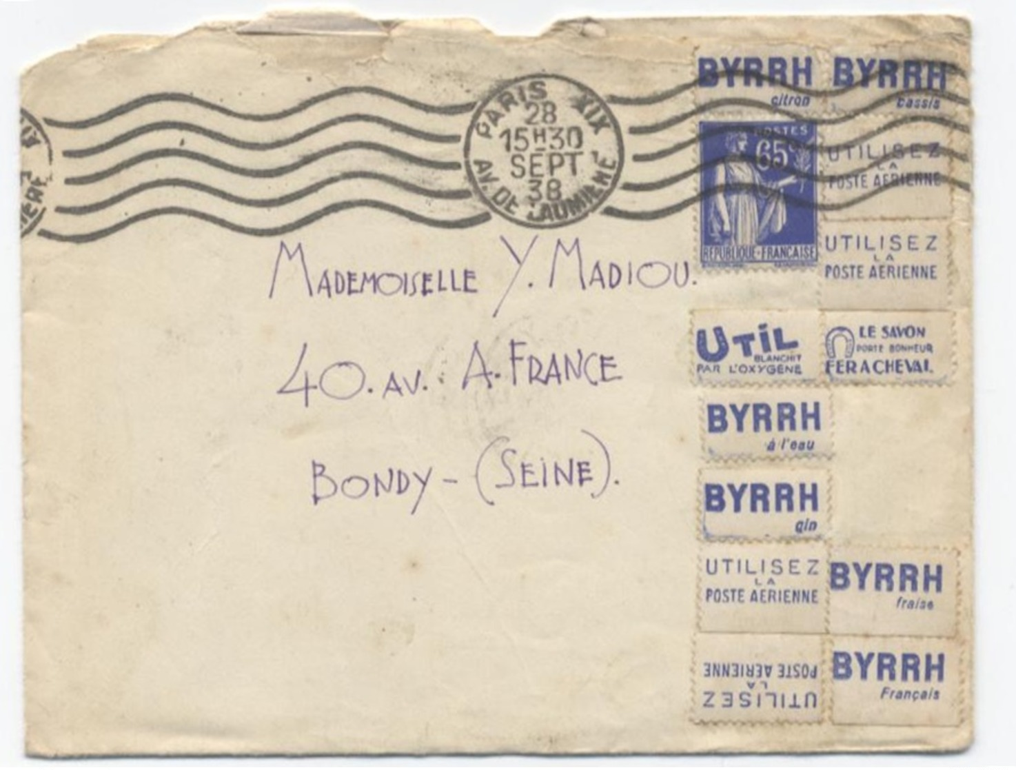 1938-BYRRH -PARIS -RECTO/VERSO-Z1 - 1921-1960: Periodo Moderno