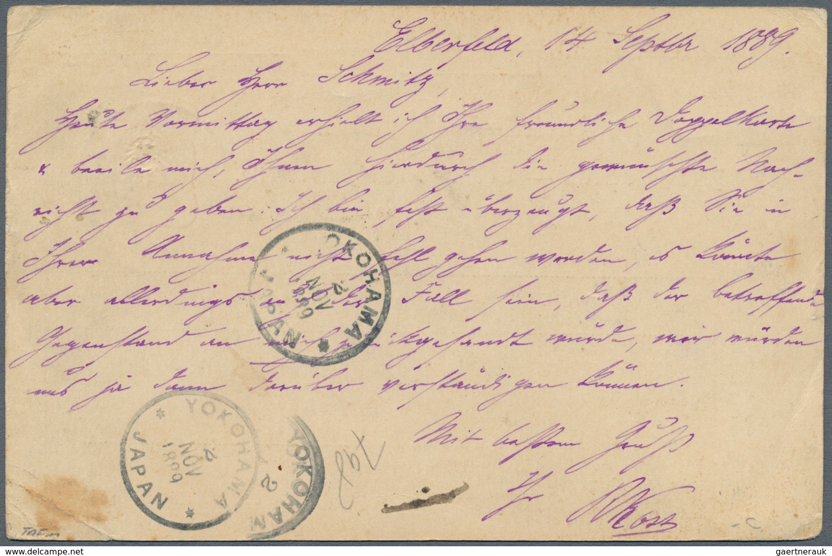 09075 Japan - Besonderheiten: 1889. German Postal Stationery Card 10 Pf Red Written From Elberfeld To The - Sonstige & Ohne Zuordnung