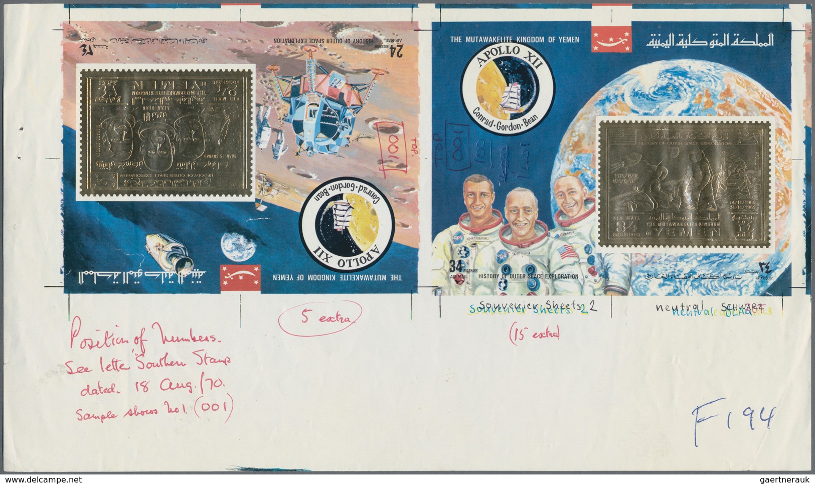 09156 Jemen - Königreich: 1969, The History Of Space Flight 'Apollo 12 Crew' And 'Astronauts On The Moon' - Jemen