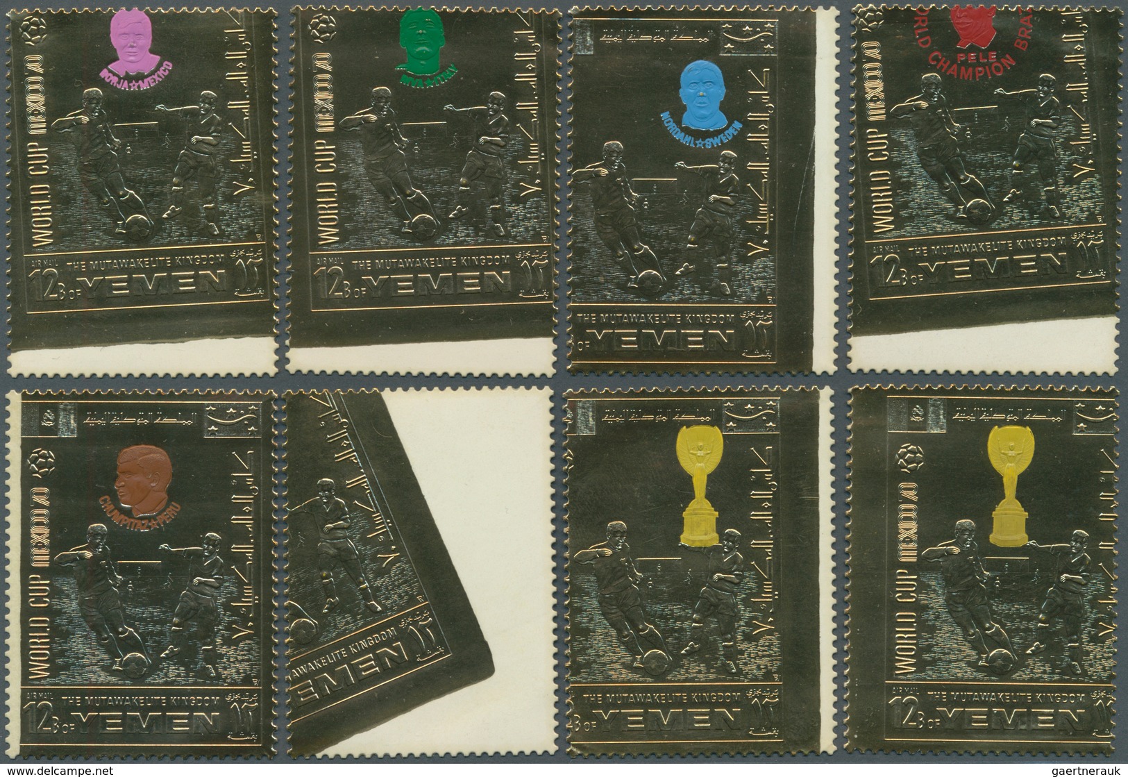 09162 Jemen - Königreich: 1970, Football World Championship Mexico, GOLD ISSUES, 19 Stamps With Varieties - Yémen