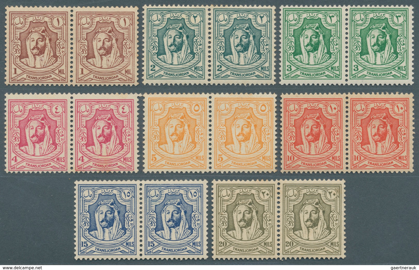 09177 Jordanien: 1939-1947, Ordinary Stamps ''Emir Abd Allah Ibn Al-Hussain'', Single Stamps Horizontal Pair - Jordanie