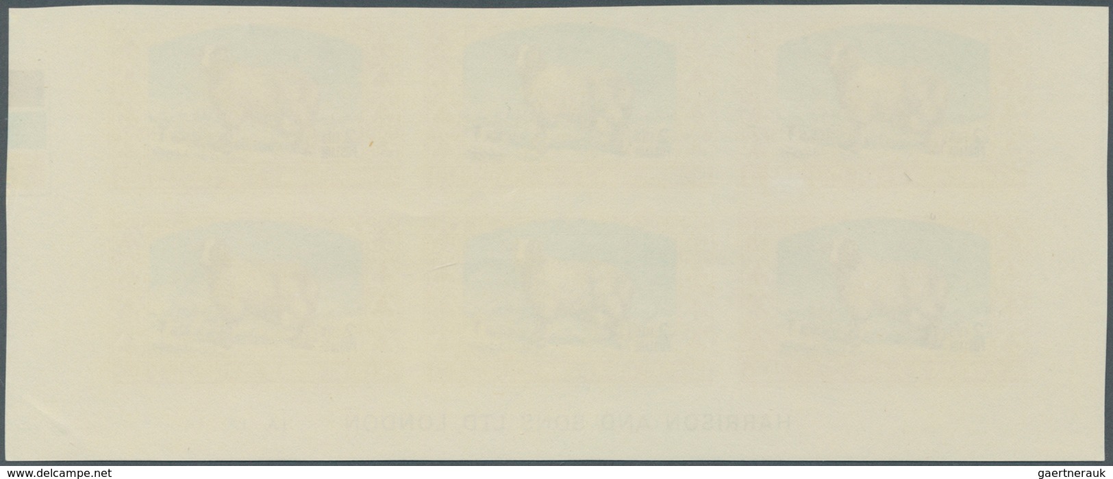 09183 Jordanien: 1967, Animals, imperforate, complete set of six values as marginal plate blocks of six, u